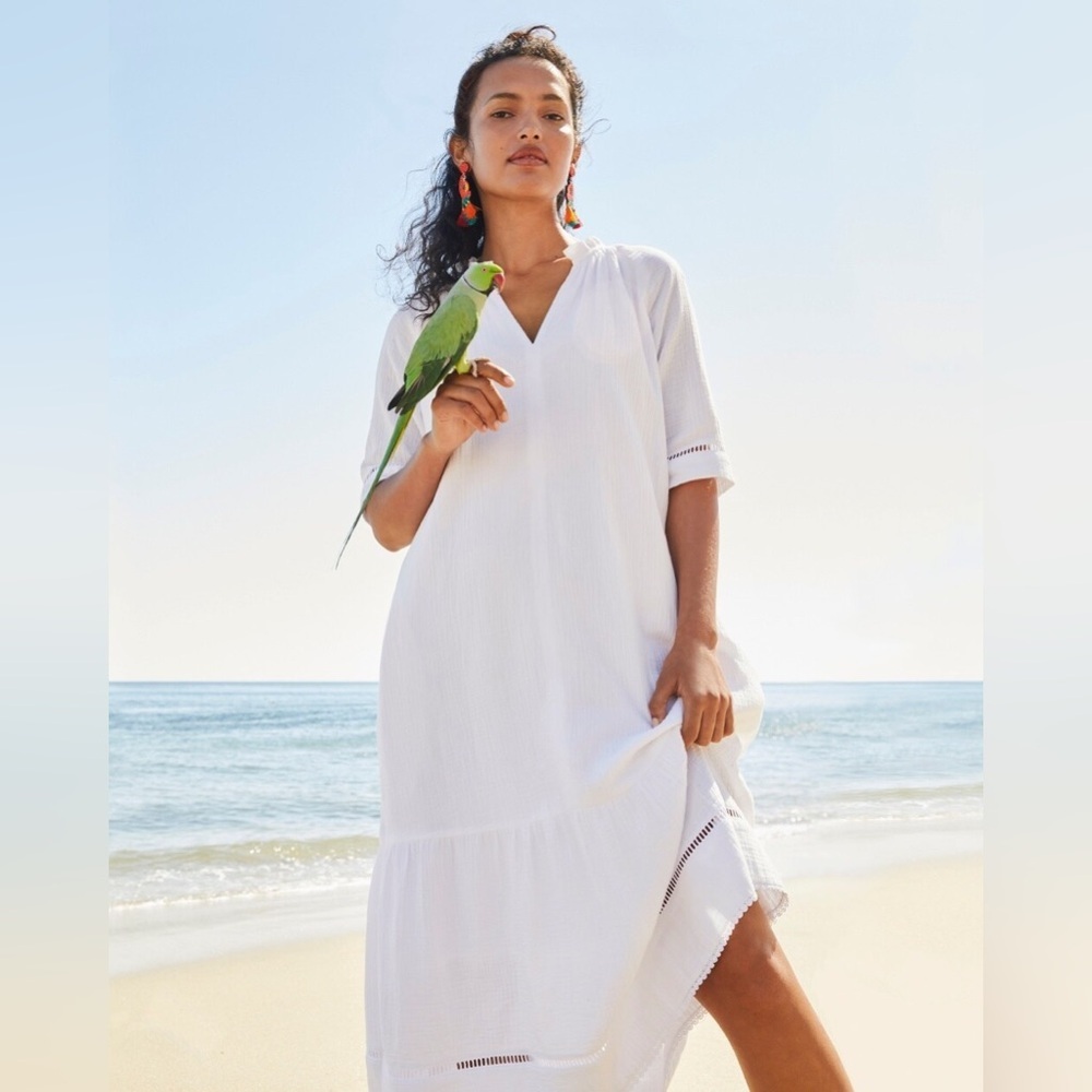 Chicos BOHO White Linen MIDI Tunic Dress - SIZE 4 NWT!